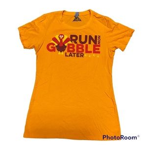 Next Level; Thanksgiving Themed Running Orange T-shirt; Women’s Large; EUC